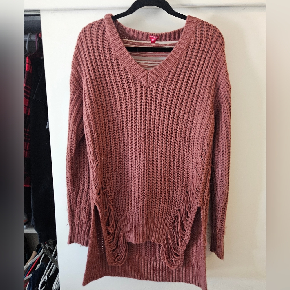 Guess Pink V-Neck Sweater Cozy Knit